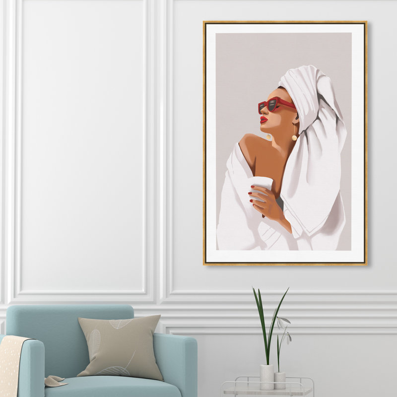 «Her Morning routine» - impression, Toile encadrée, H 45 po x l 30 po, Doré