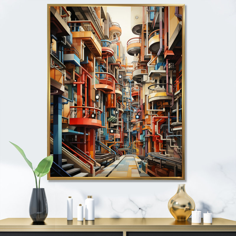 " Constructivism Industrial Utopia Imaginary ", Gold Framed, 32" H x 16" W x 1" D