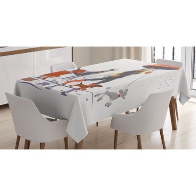 Dog Tablecloth, Young Modern Girl Taking Pack Dog For A Walk In The Rain Fun Joyful Times Print, Rectangular Table Cover For Dining Room Kitchen Decor -  East Urban Home, BDBE74EFC8B94651A71C32DC5912AC25