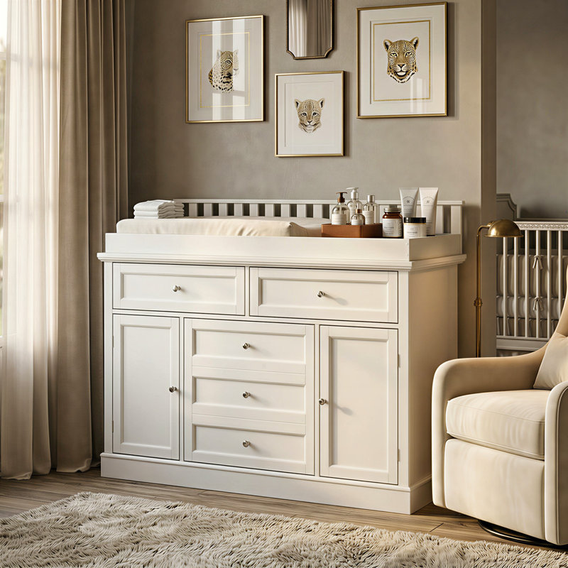 Commode à langer moderne avec rangement solide, Blanc
