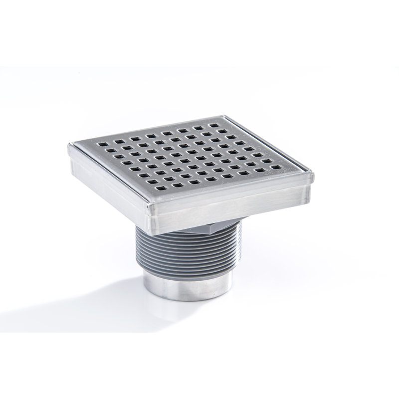 Drain de douche carré avec grille carrée, 4 po x 4 po, Acier inoxydable