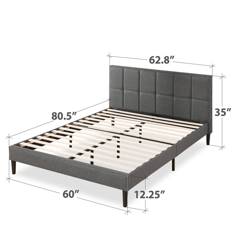 Upholstered Platform Bed, Queen, Gray