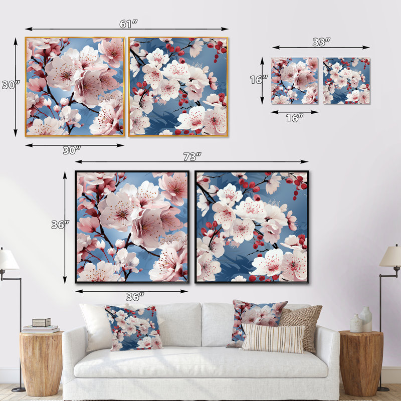 Joliette - Ensemble de 2 collages floraux carrés, Cadre flottant noir, H 16 po x l 33 po