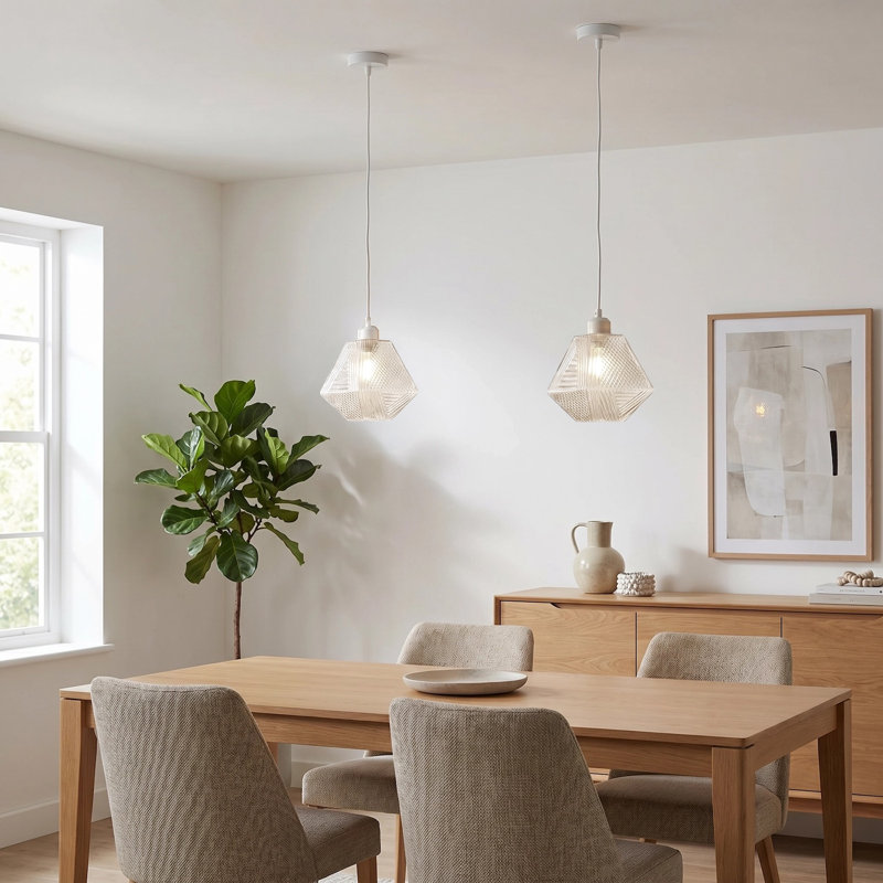 Moulded Clear Glass Pendant Light Shade With Dimples And Etched Lines By 