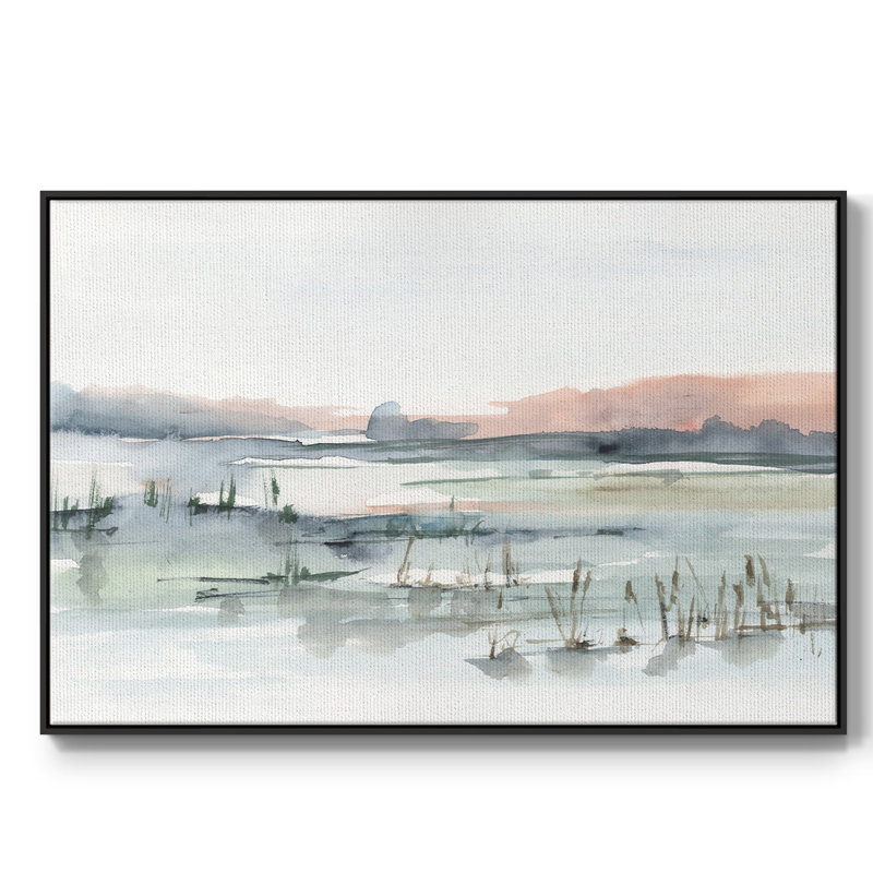 Toile de qualité supérieure Marsh Cattails II - prête à être accrochée, Black Floater Framed Canvas