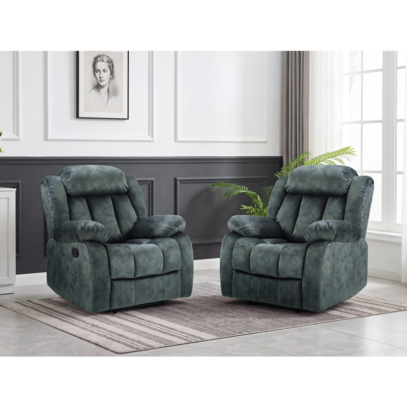 35.1'' Wide Skin-Friendly Microfiber Upholstered Manual Recliner, Set Of 2, Dark Gray