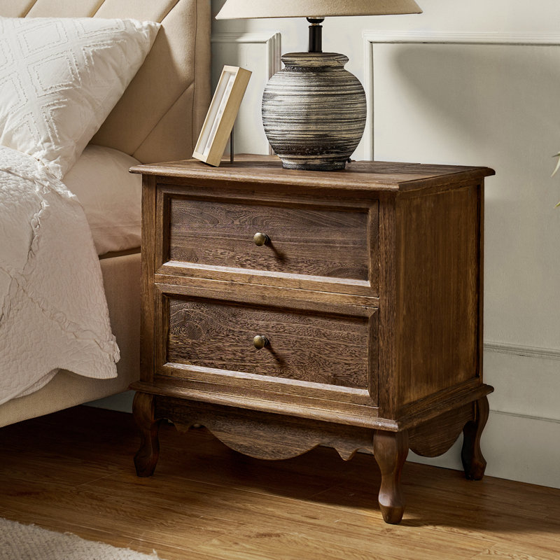 Lundgren Transitional 24'' Tall 2 - Drawer Nightstand with Wood Legs and Charging Station Space