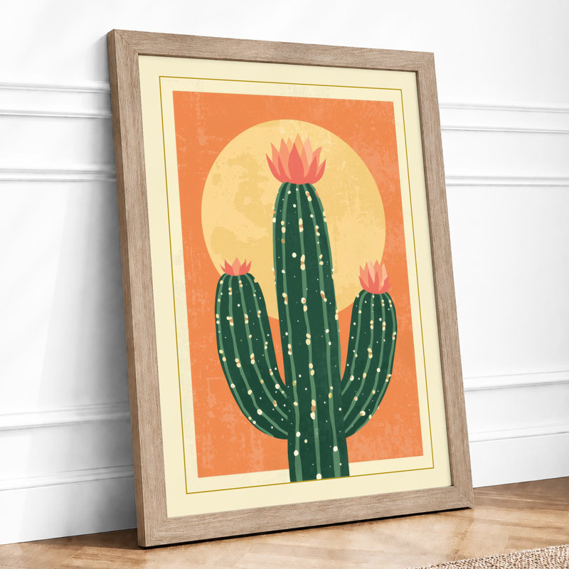 Saguaro at Sunrise Retro - Framed Print, A3 - 42.0 x 29.7 cm, Oak