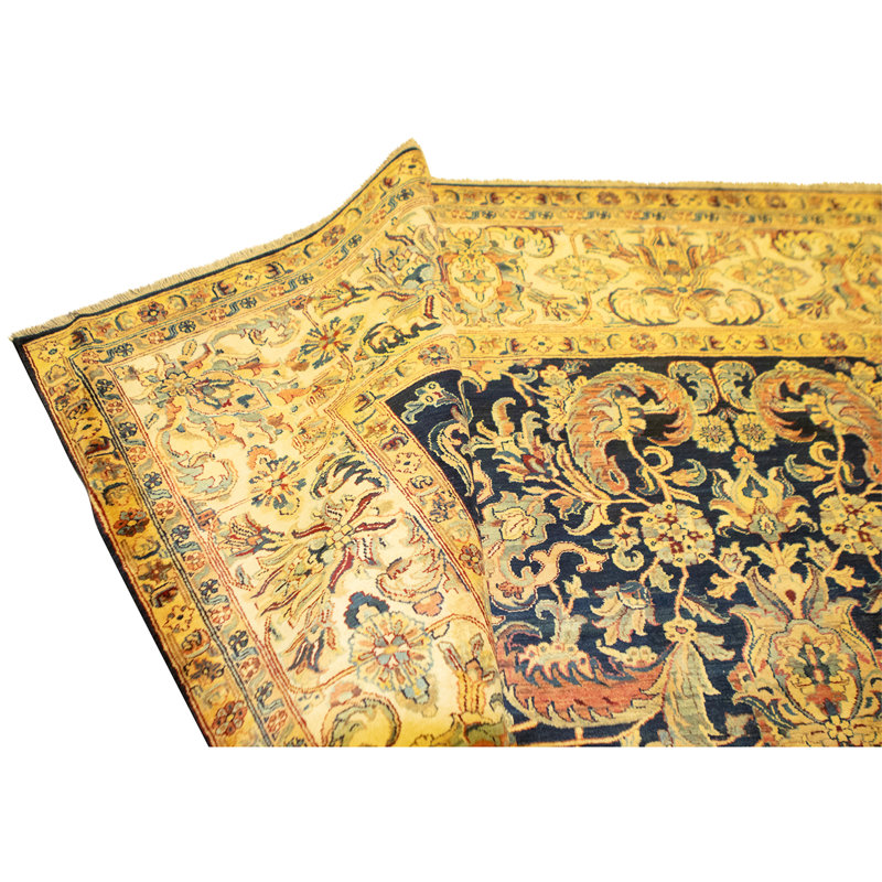 Hand Knotted Wool Oriental Area Rug in Blue And Cream