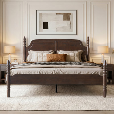 Elorien Queen Size Platform Bed Frame - ERB-42-Q with Headboard & Footboard, 12 Solid Wood Slats Structure, Easy Set Up, Centre Metal Legs, Anti-Slip, No Box Spring Needed, Espresso Oak