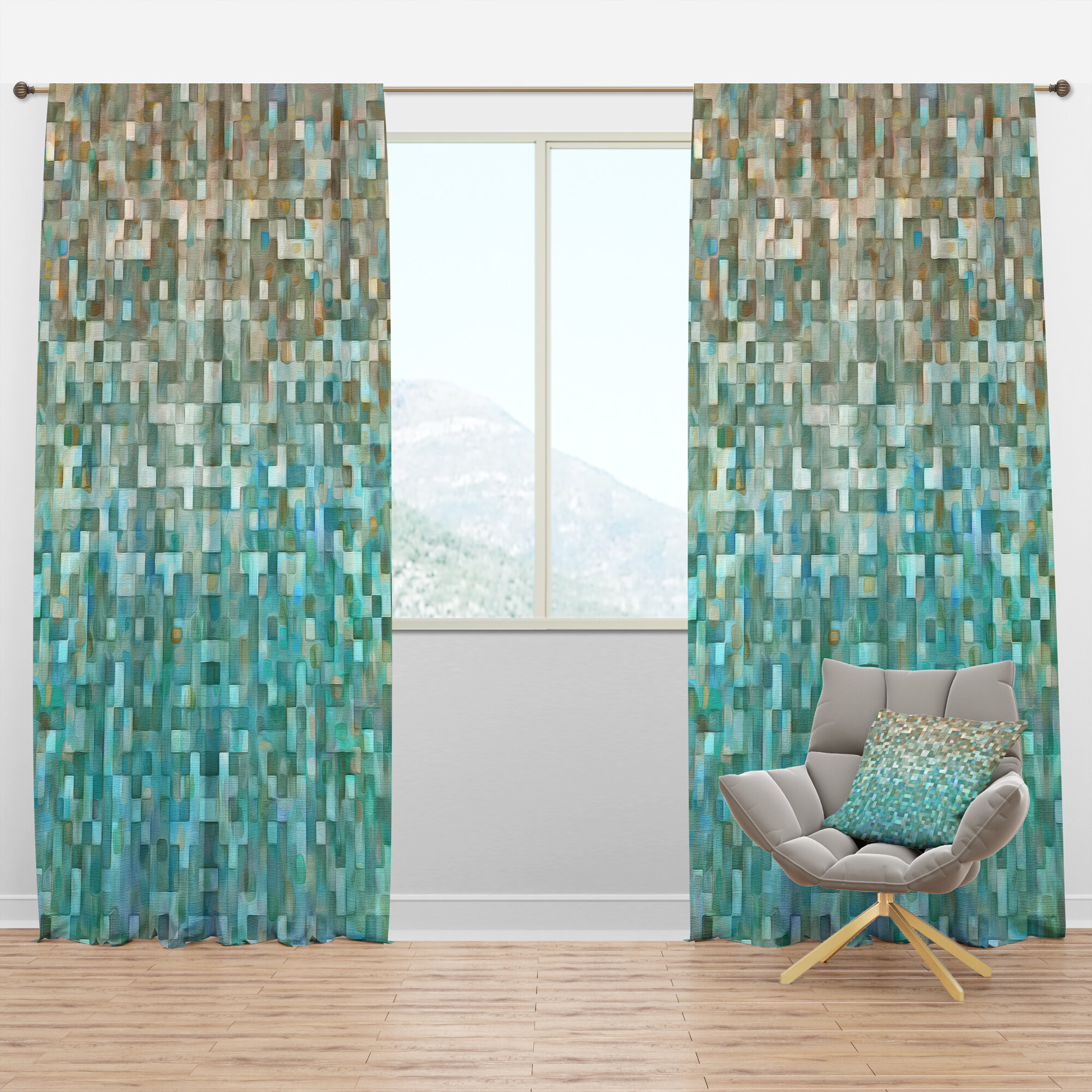 Design Art Geometric Semi-Sheer Thermal Rod Pocket Single Curtain Panel ...