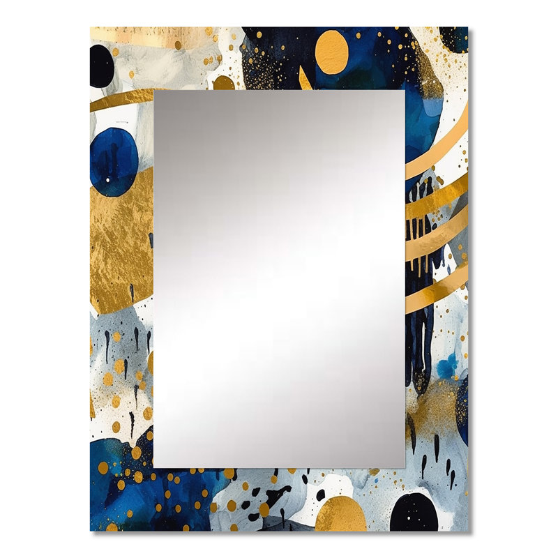 Killgore Abstract Pattern With Blue & Golden Textures XIX - Geometric Mirror, Modern Decorative Wall Mirror, Printed Metal Art