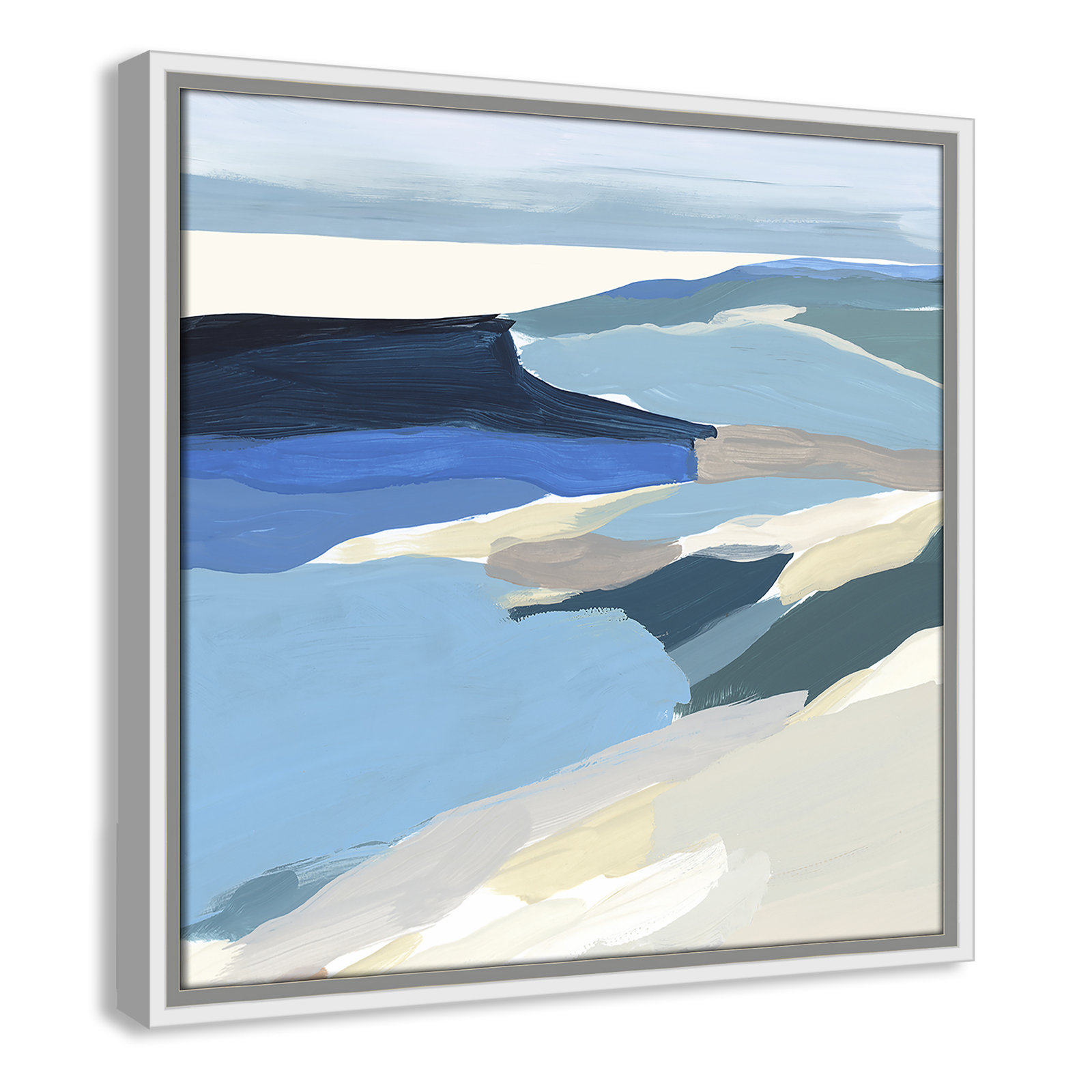 Decker "Graham Lake II" Painting, White Framed Canvas, 17.5" H x 17.5" W x 2" D