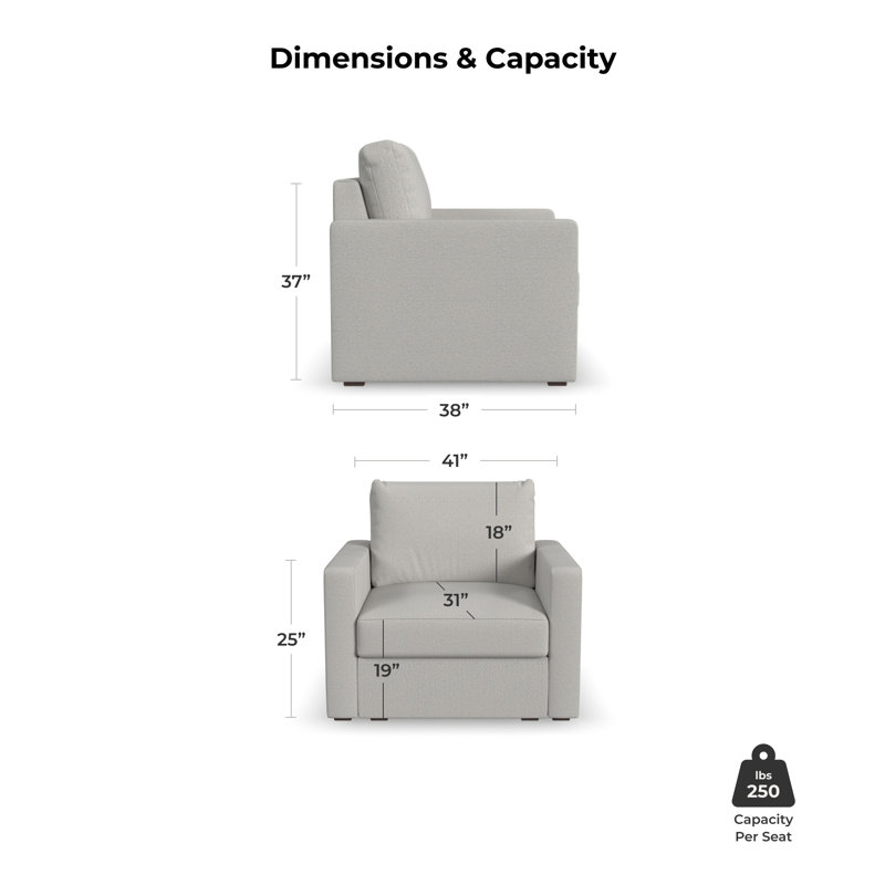 Flex 49" Polyester Modular Wide Arm Armchair, Frost Light Gray Polyester Blend, 37" H x 41" W x 38" D