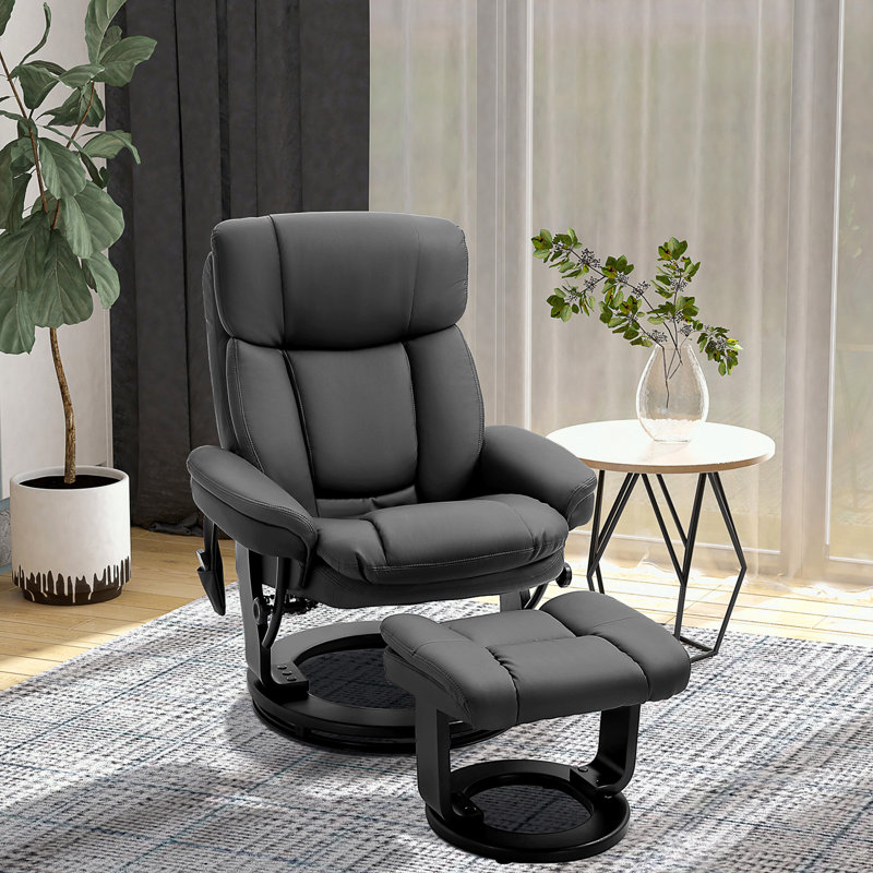 Fauteuil inclinable de massage en cuir PU avec repose-pieds, Noir