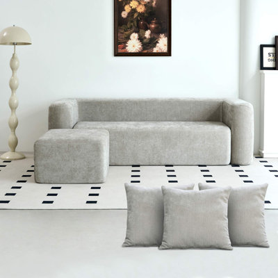 Modern One-piece Foam Sofa With Ottoman, No Assembly Required, Ergonomic Design Couch, Eco-friendly Chenille Fabric, Modular Diy Combination Sectional For Living Room, Apartment & Lounge (light Gray)