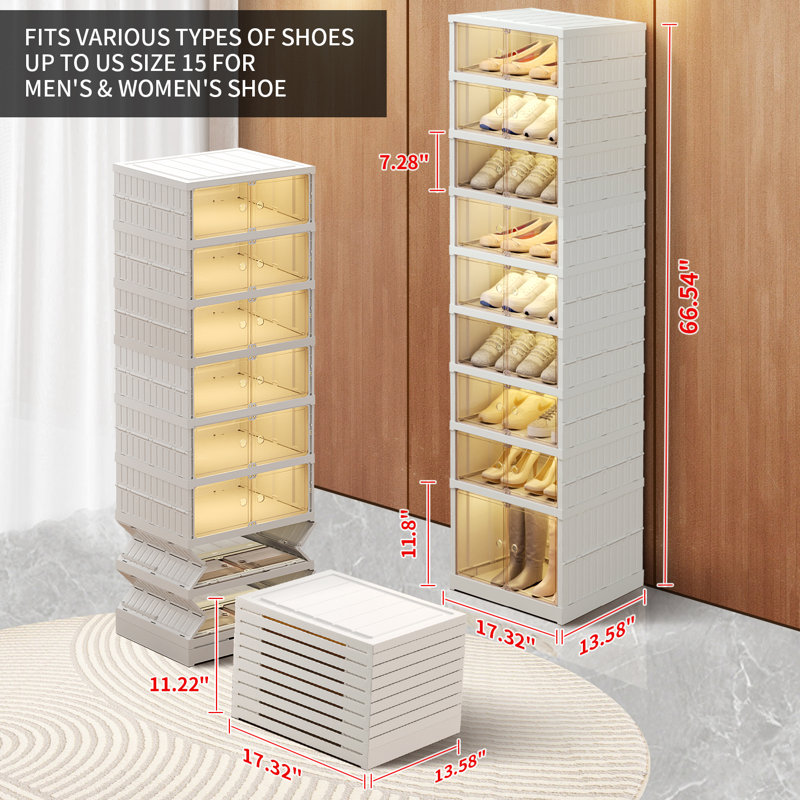 9-Tier 9-18 Pairs Plastic Stackable Shoe Storage Cabinet For Entryway Easy Assembly