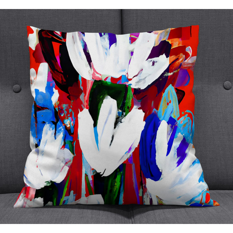 Throw Pillow With Insert, White/Red Floral 9, 20"H x 20"W