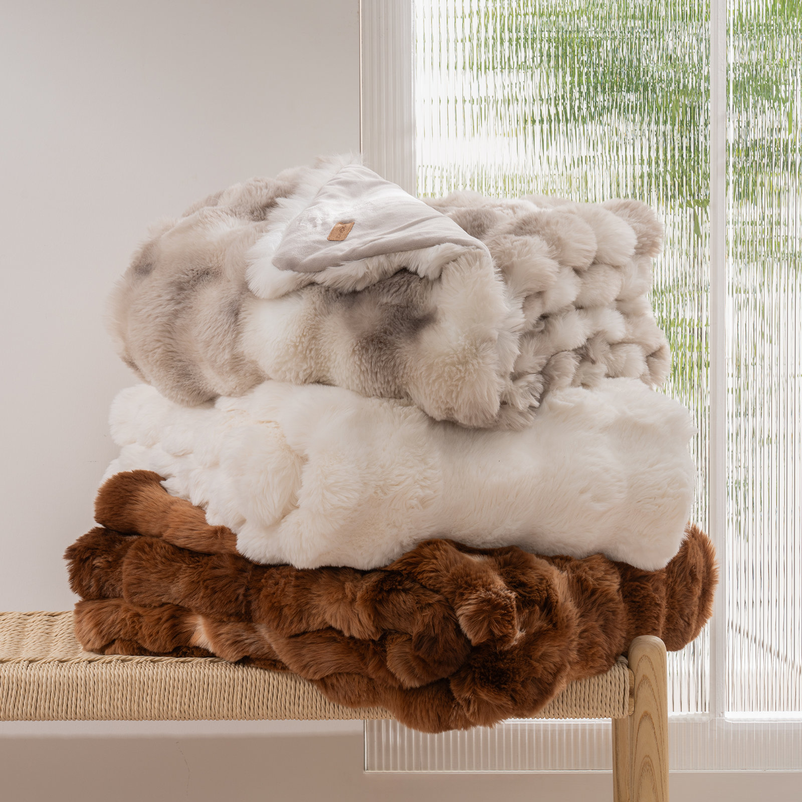 Ridgeline Faux Fur Throw Blanket, Ivory White, 80" L x 60" W
