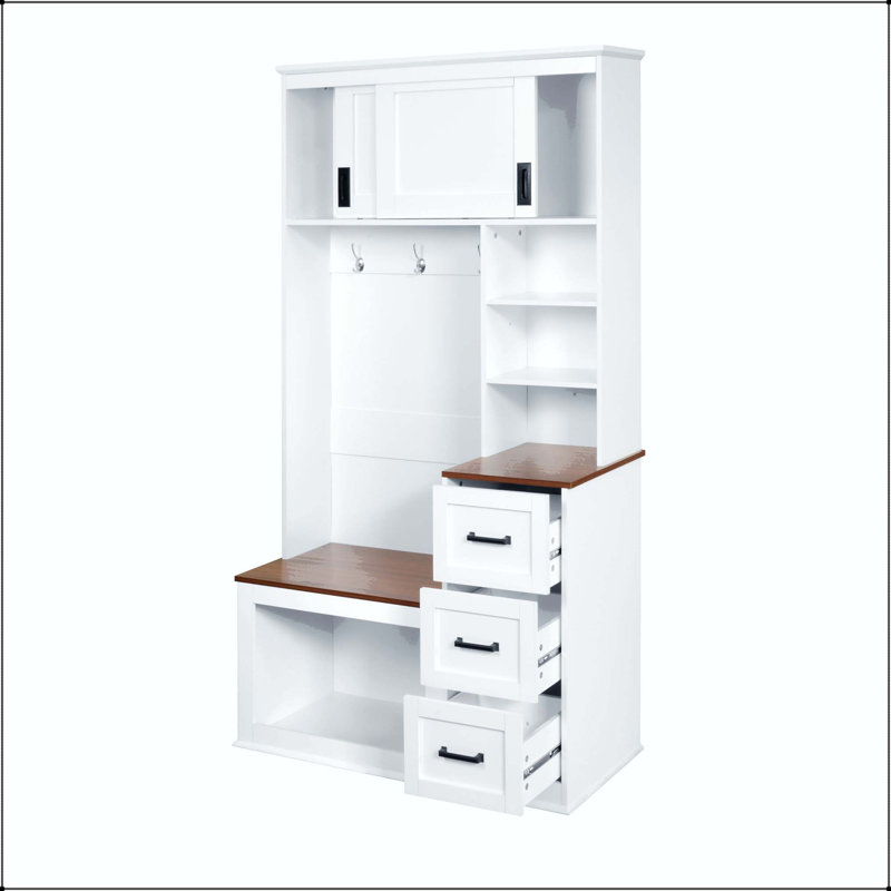 40.2" Hall Tree with Coat Rack, 3 Shelves & Drawers