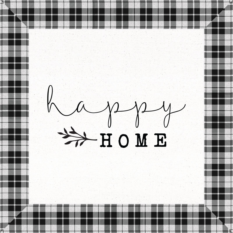 Happy Home With Plaid Sides - Wrapped Canvas Print, 30cm H x 30cm W x 3.8cm D