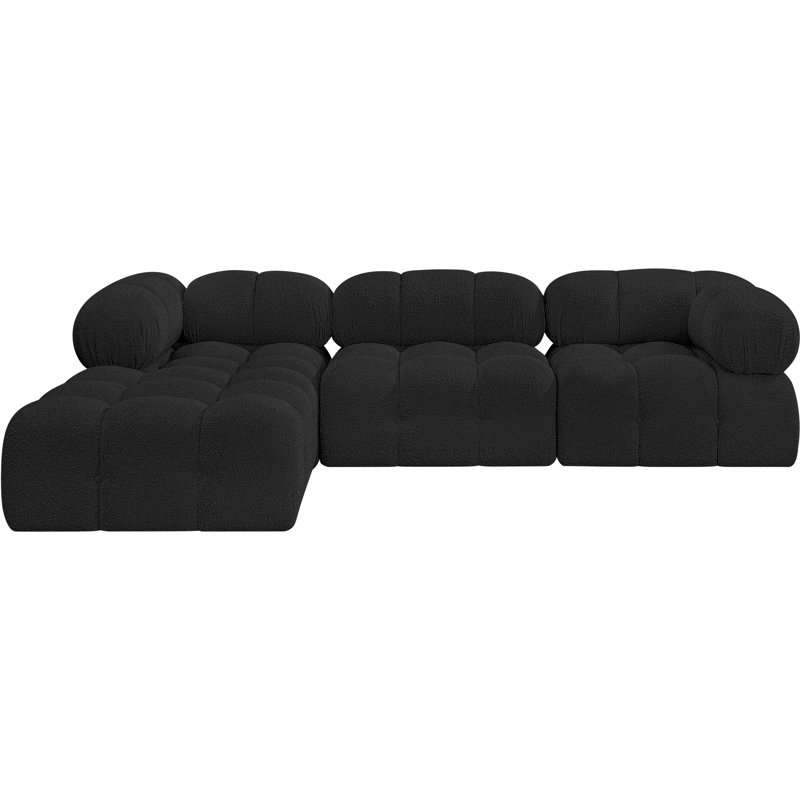 Ames Upholstered Sofa, Black Boucle Fabric, 1 Armless, 2 Corner, 1 Ottoman
