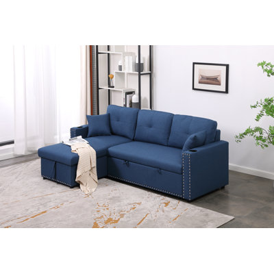 Cidalino 83" W Upholstered Sleeper Sofa with Storage Chaise and 2 Cup Holders