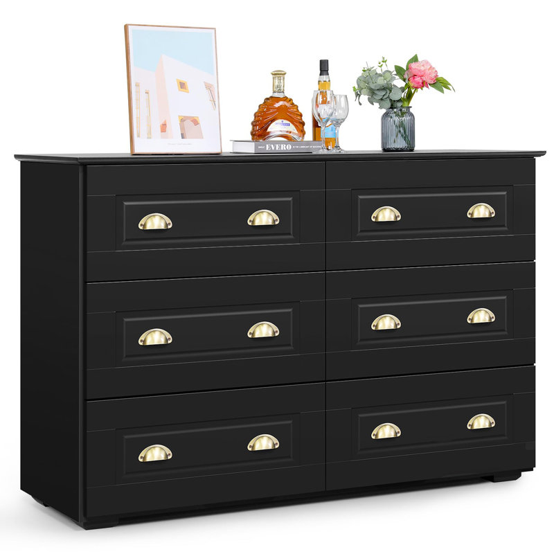 Chalgrave 6 Drawer 47.2"W Double Dresser, Black