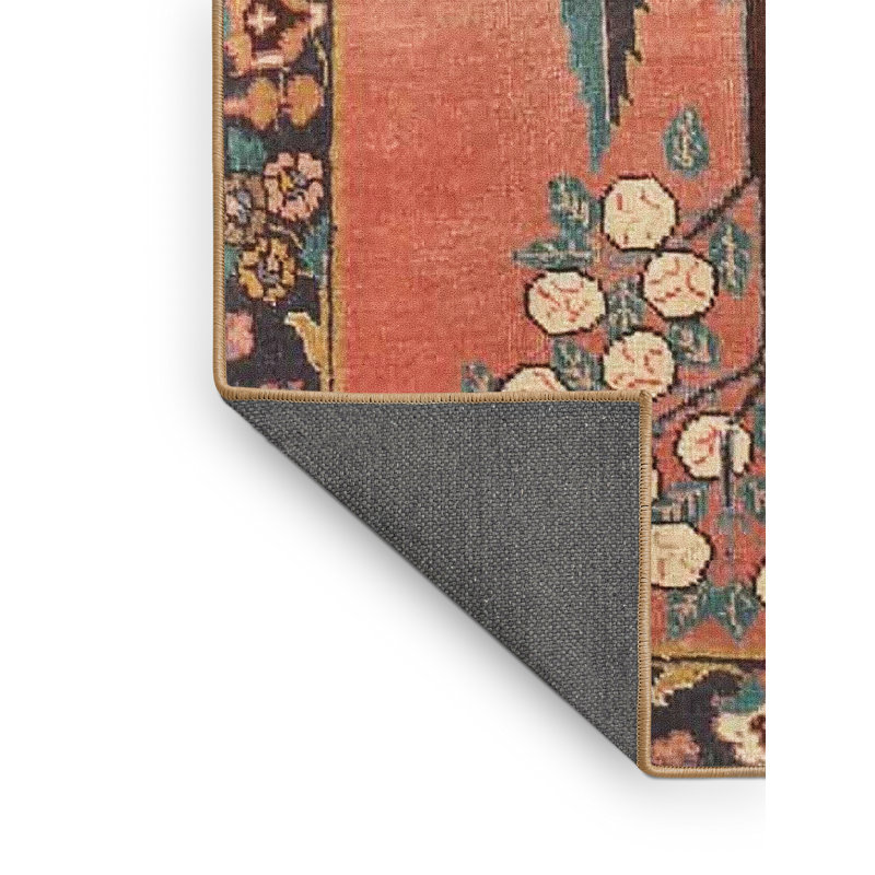 Tapis traditionnel rouge / vert Gerhilde, Rectangle 5 pi x 7 pi
