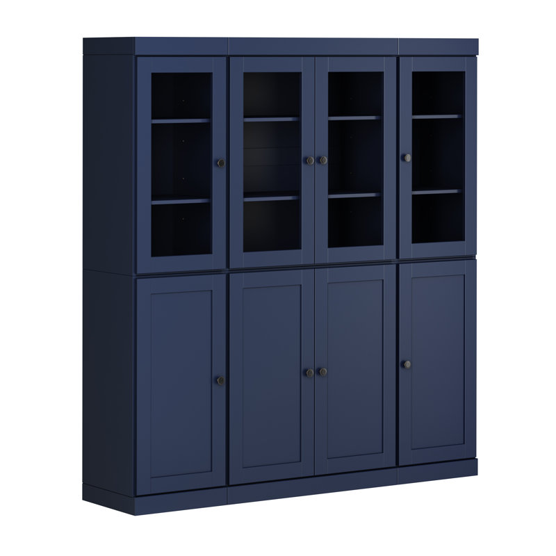 Vaisselier 100% bois massif 65 po avec verre transparent, portes Shaker et tablettes réglables, Marine