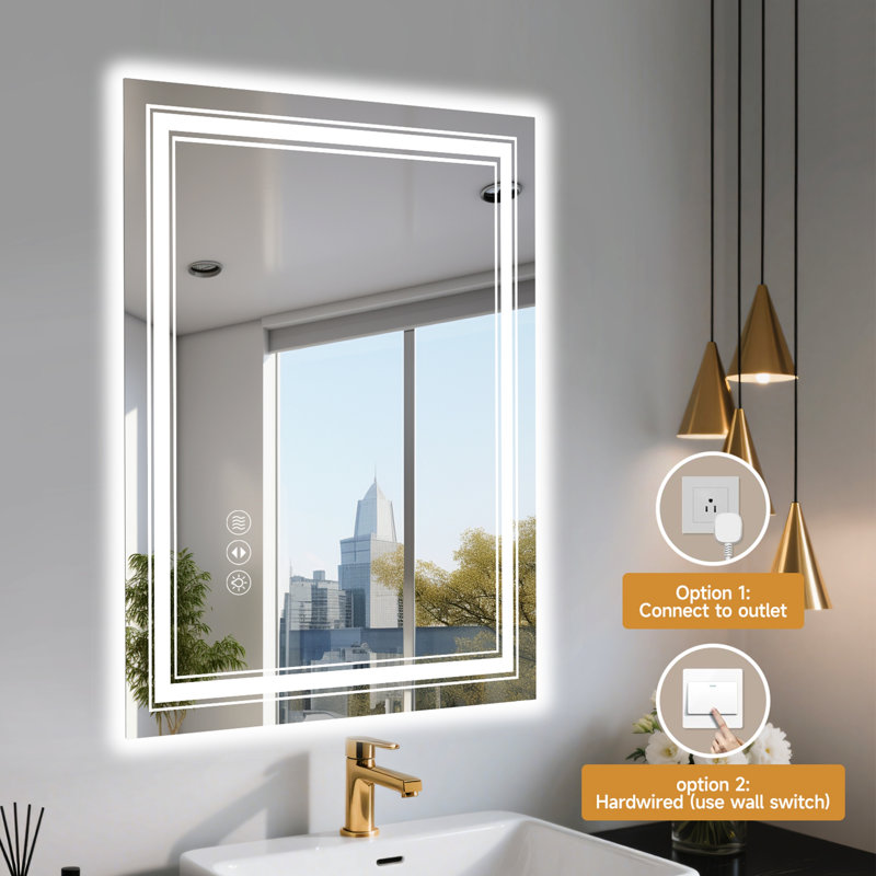 Miroir de salle de bain sans cadre à DEL, miroir intelligent, 28 po x 36 po, Blanc