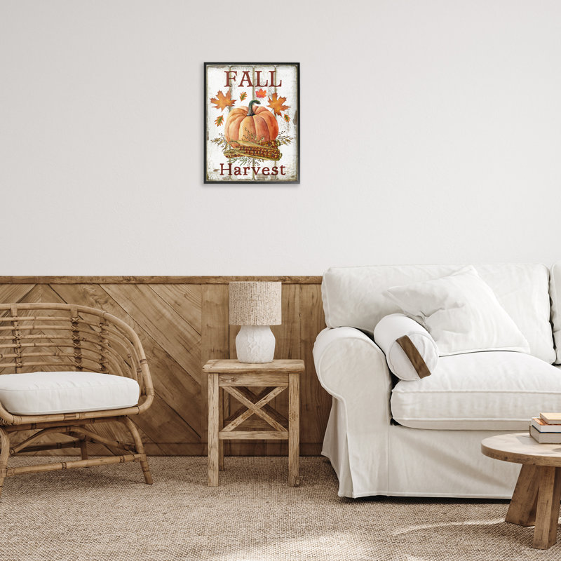 «Fall Harvest», art mural sur toile de citrouille et de maïs par Creatif Belle, Giclée encadrée noir minuit