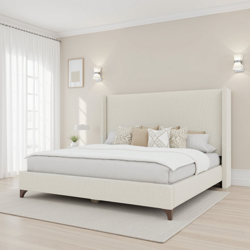 Lit tapissier Megan Classic, Revolution® blanc cassé, Très grand lit