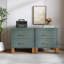 Table de chevet 2 tiroirs, rangement en bois de qualité supérieure avec design cannelé élégant, table de chevet à pieds en bois massif avec poignée en métal, grande table de chevet pour le salon de la chambre à coucher, bleu