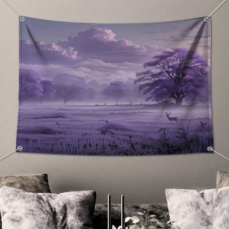 Tapisserie murale forêt mauve «Misty», H 104 po x 88 avec 4 œillets