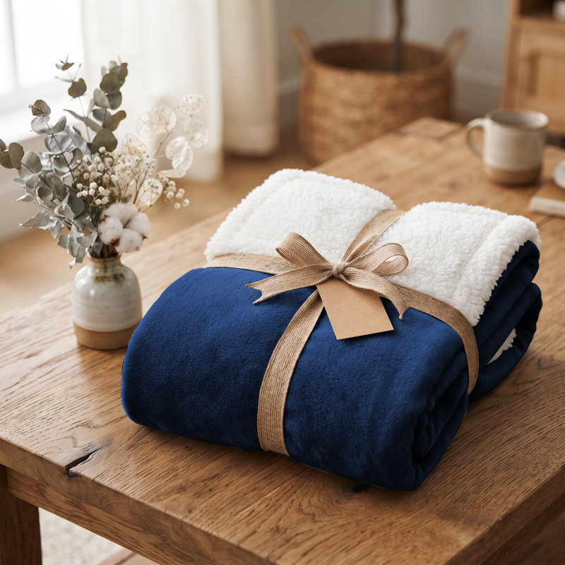 Luxury Sherpa Fleece Throw Blanket – Ultra Soft, Warm & Cosy Plush Sofa and Bed Throw, 130" W x 150" L, Blue