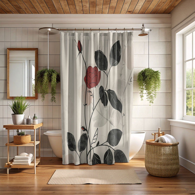 Rideau de douche standard 1 pièce Minimalist Rose, H 74 po x l 71 po