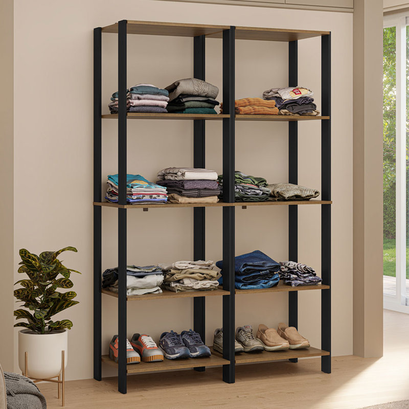 Madesa Wardrobe Clothes Storage Rack with 10 Open Shelves 47"L Multiuse Modular Cabinet for Bedroom Organization - Black/Brown