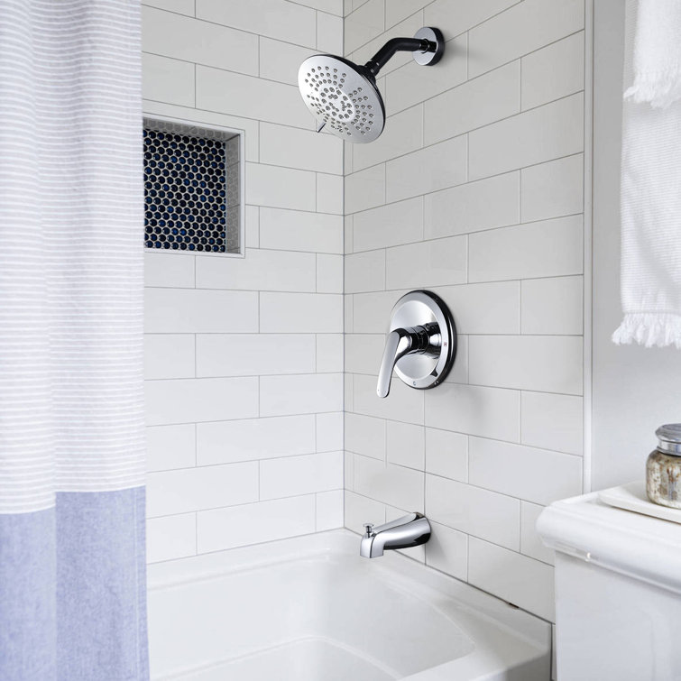 Single Handle 5-Spray Patterns Round Shower Faucet 1.8 Gpm With Corrosion Resistant And Tub Spout
