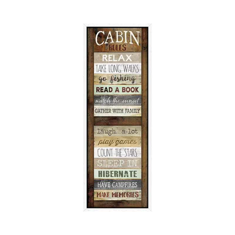 Cabin Rules by Marla Rae - Panoramic Print on Canvas, 30.48 cm H x 91.44 cm W, White Framed