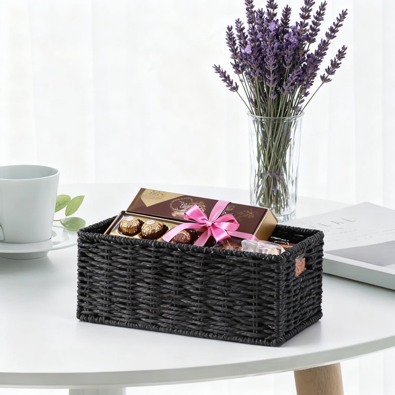 Hand-Woven Paper Rope Storage Basket Set Of 2, Collapsible Wicker Organizer Bins With Handles For Toilet Paper, Towels, And Household Essentials
