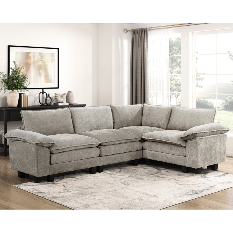 Canapé modulaire en chenille 4 modulaires avec housses de coussin amovibles et accoudoirs avec cadre en contreplaqué avec capacité de 300 lb par siège