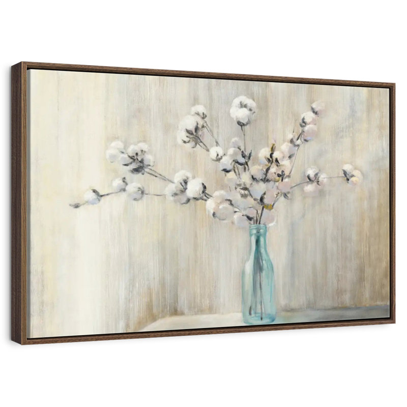 Bouquet de coton, Cadre flottant en noyer, 46 po x 31 po