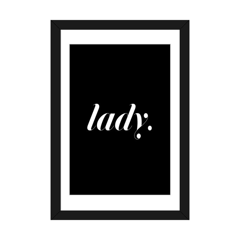 « lady black », art textuel sur toile, H 32 po x l 24 po x P 1 po, Papier d'art encadré noir, Blanc