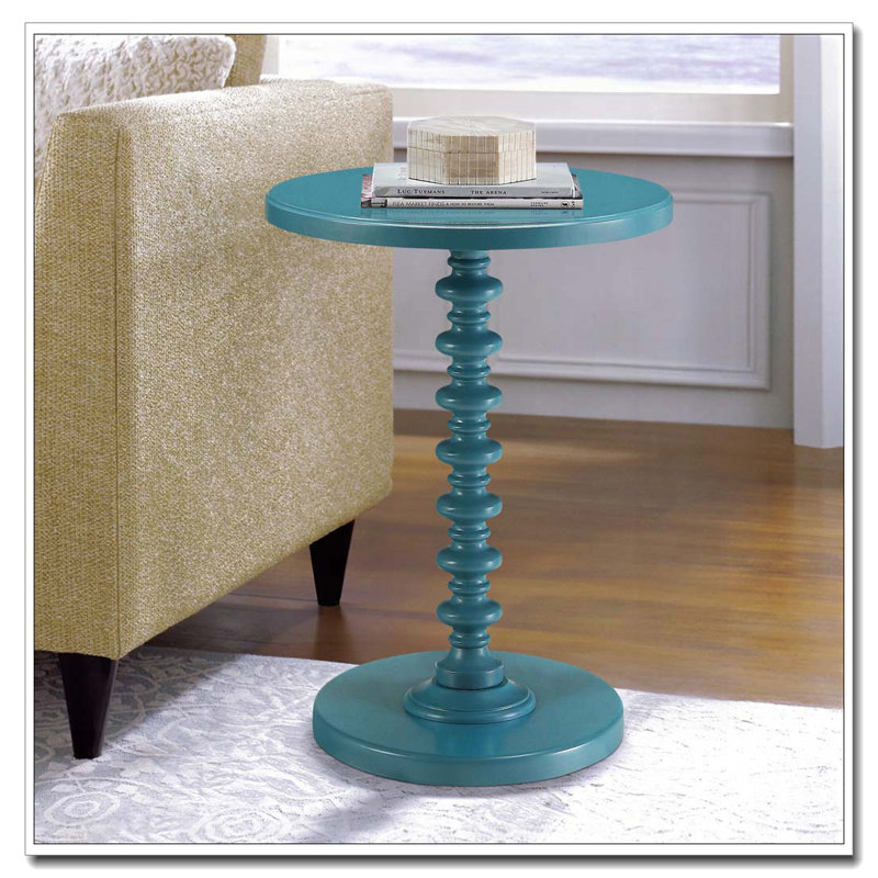 Teal Round Wooden Side Table