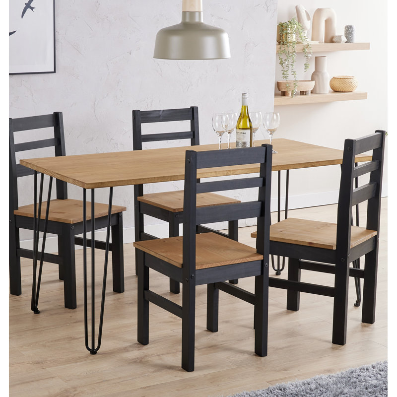 Dhaka PAIR Solid Wood Dining Chairs, Black and Antique wax