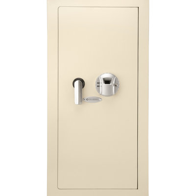 0.82 Cubic Ft Biometric Wall Safe In Beige, Convenient Interior With Removable Shelf And Locking Compartment Beige Safe, Construction Deadbolts Led