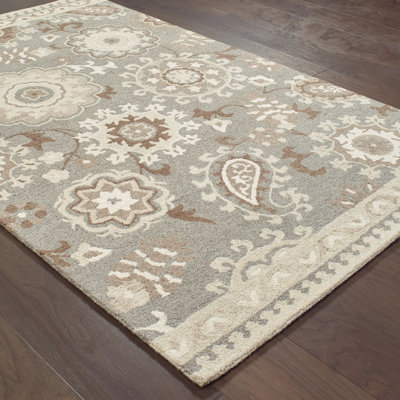 Baddesley Handmade Tufted Wool Gray/Sand Area Rug