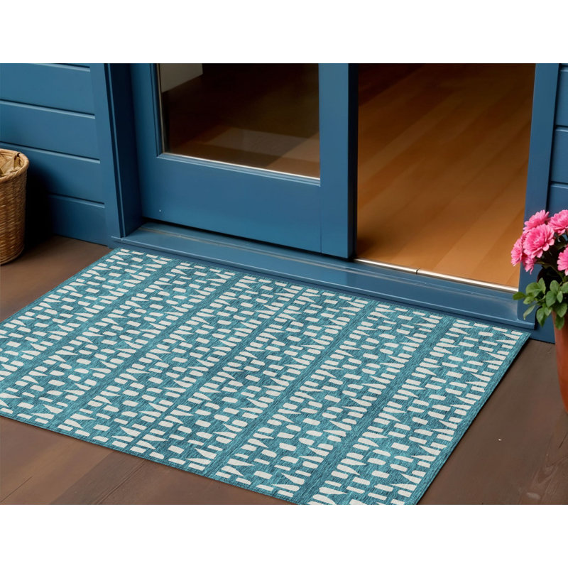 Tapis extérieur bleu sarcelle et ivoire lavable 3 pi x 5 pi bleu sarcelle et ivoire