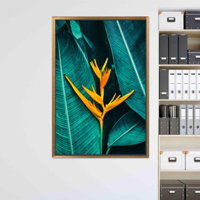 Impression sur toile imprimée: fleur tropicale, feuilles vertes, décoration murale, or 1P